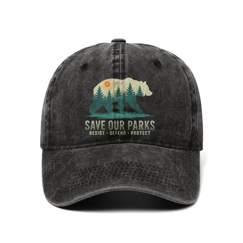 Casquette de baseball ajustable en denim délavé Forest Bear Save Our Parks