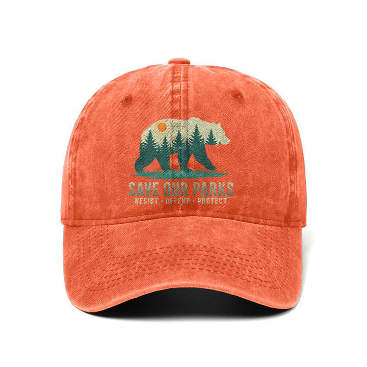 Casquette de baseball ajustable en denim délavé Forest Bear Save Our Parks