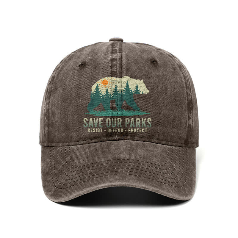 Casquette de baseball ajustable en denim délavé Forest Bear Save Our Parks