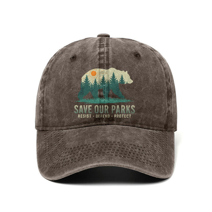 Casquette de baseball ajustable en denim délavé Forest Bear Save Our Parks