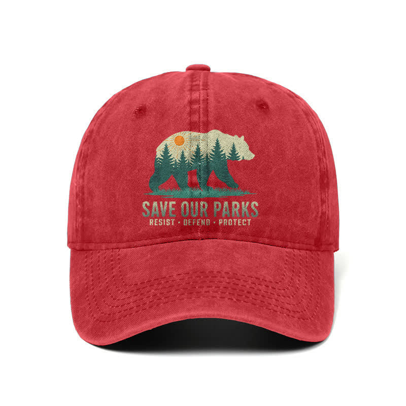 Casquette de baseball ajustable en denim délavé Forest Bear Save Our Parks