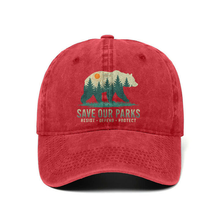 Casquette de baseball ajustable en denim délavé Forest Bear Save Our Parks