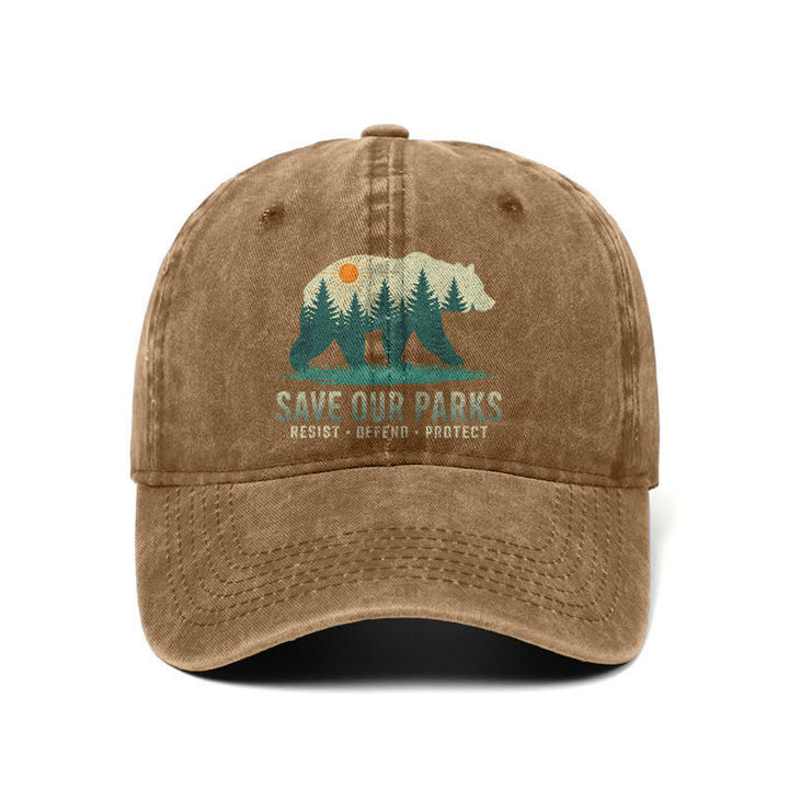 Casquette de baseball ajustable en denim délavé Forest Bear Save Our Parks
