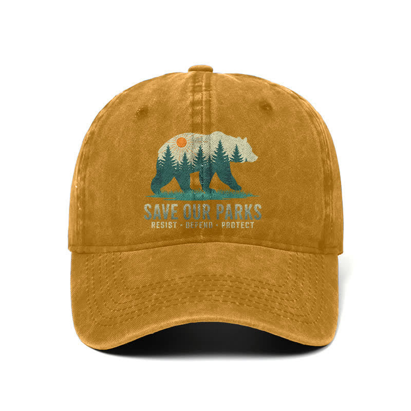 Casquette de baseball ajustable en denim délavé Forest Bear Save Our Parks