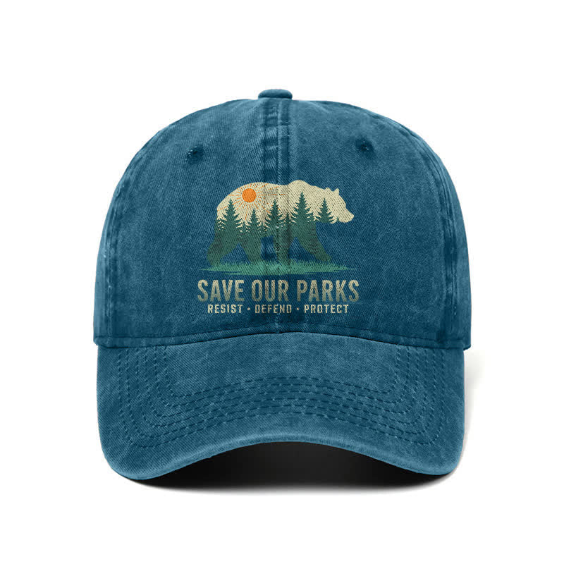 Casquette de baseball ajustable en denim délavé Forest Bear Save Our Parks
