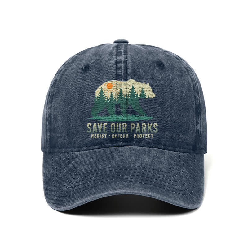 Casquette de baseball ajustable en denim délavé Forest Bear Save Our Parks