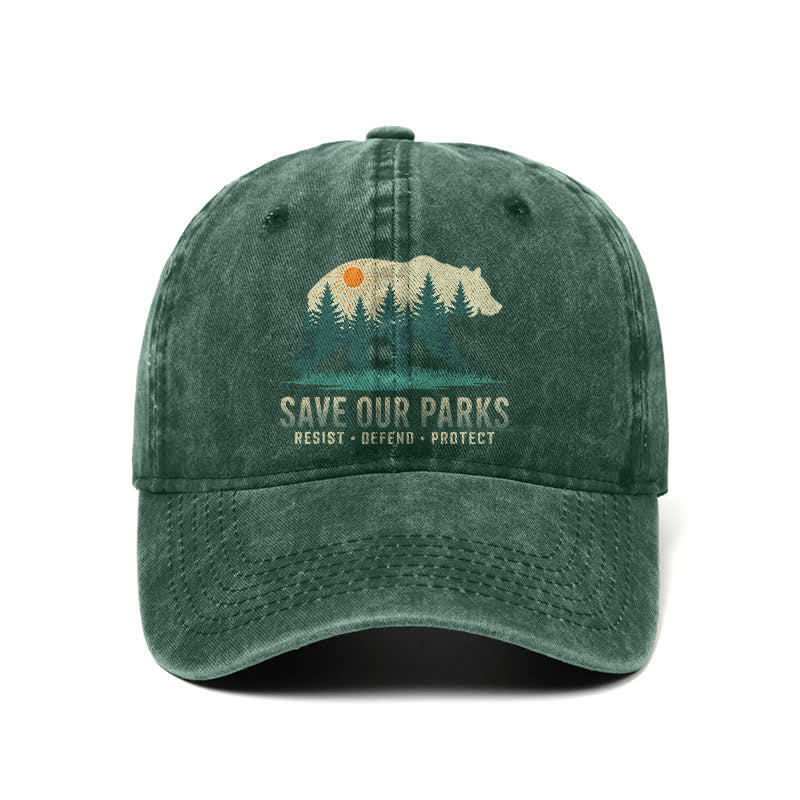 Casquette de baseball ajustable en denim délavé Forest Bear Save Our Parks