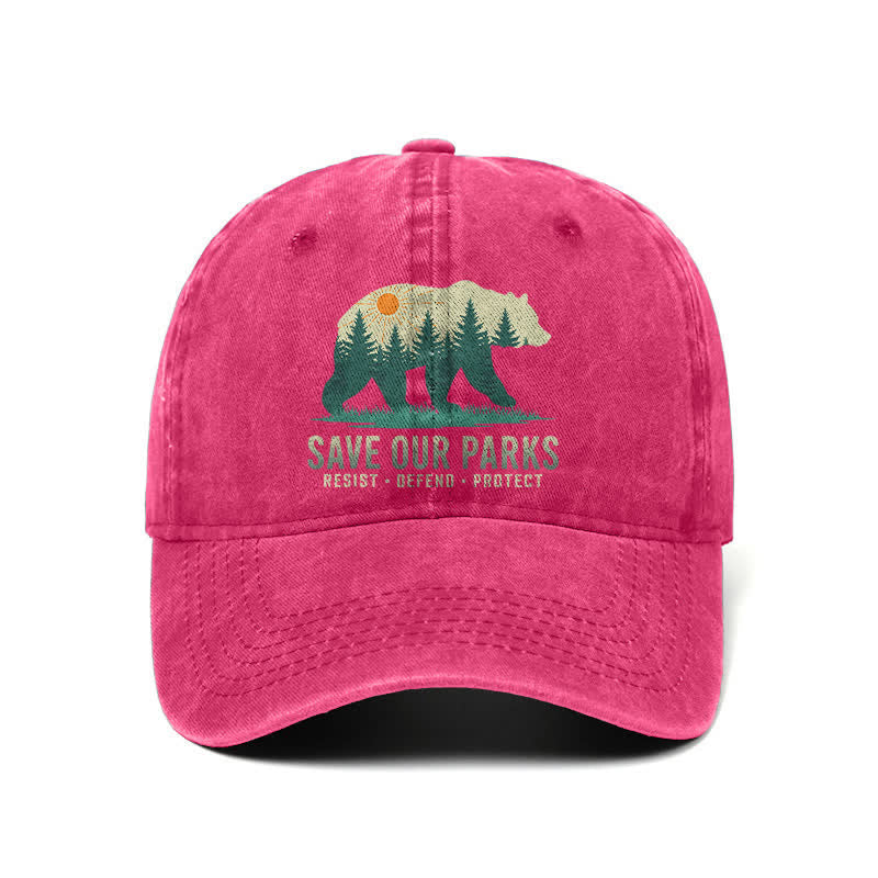 Casquette de baseball ajustable en denim délavé Forest Bear Save Our Parks