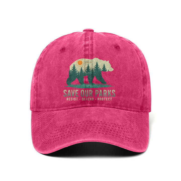 Casquette de baseball ajustable en denim délavé Forest Bear Save Our Parks