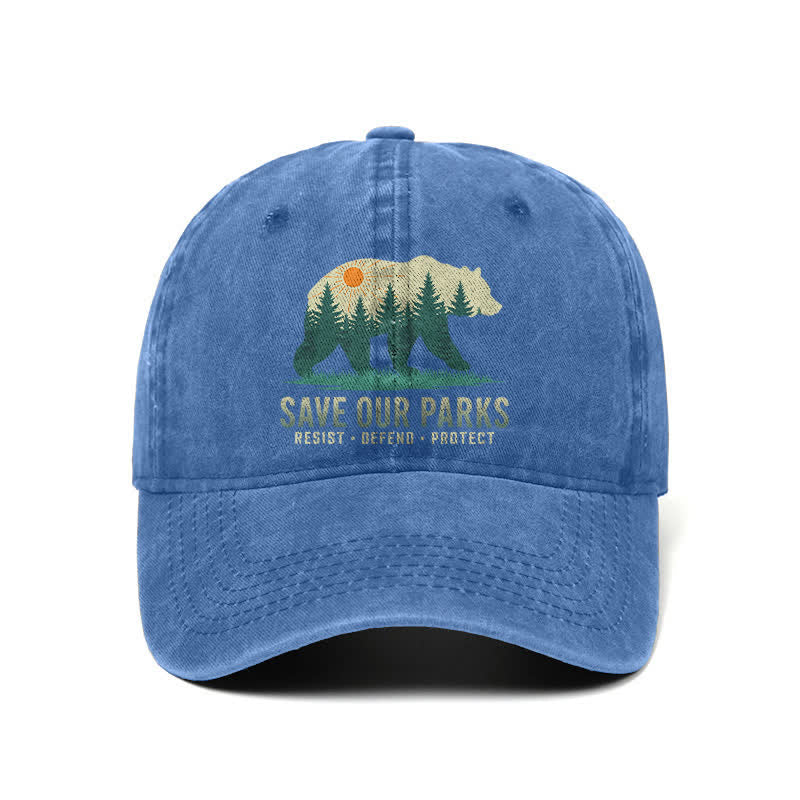Casquette de baseball ajustable en denim délavé Forest Bear Save Our Parks