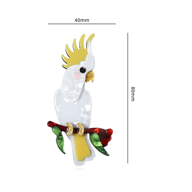Broche en acrylique faite main en forme d'oiseau perroquet blanc - image 6