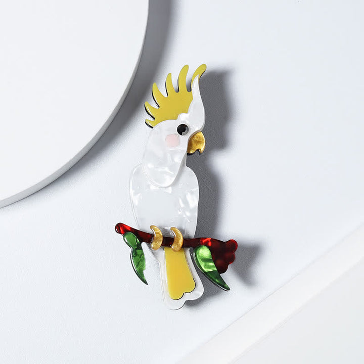 Broche en acrylique faite main en forme d'oiseau perroquet blanc - image 5