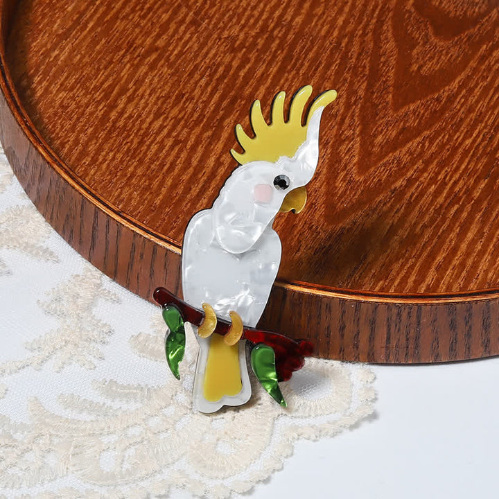 Broche en acrylique faite main en forme d'oiseau perroquet blanc - image 4