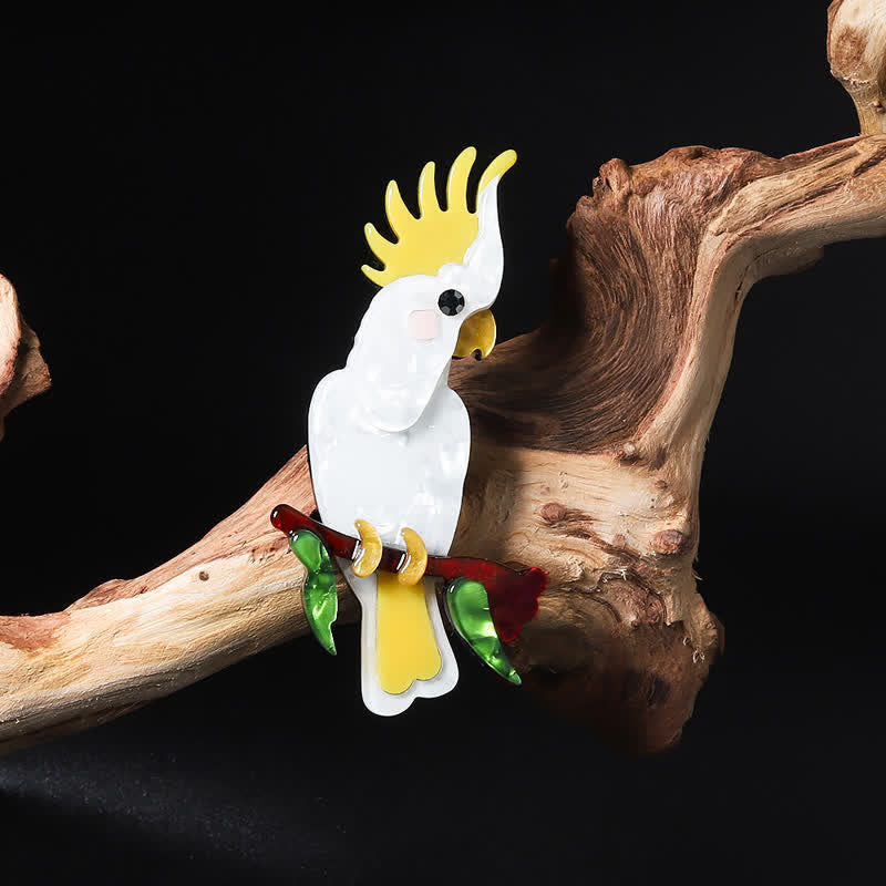 Broche en acrylique faite main en forme d'oiseau perroquet blanc - Blanc - image 1