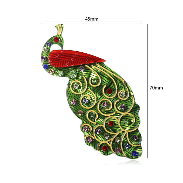 Broche en acrylique faite main en forme d'oiseau paon vert - image 5