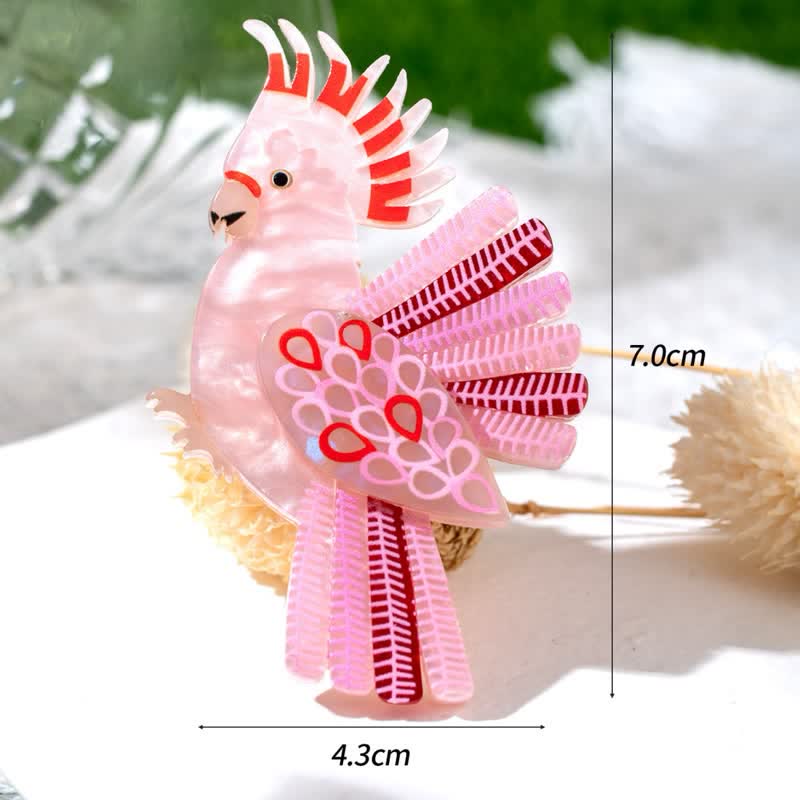 Broche en acrylique faite main en forme d'oiseau perroquet rose - image 5