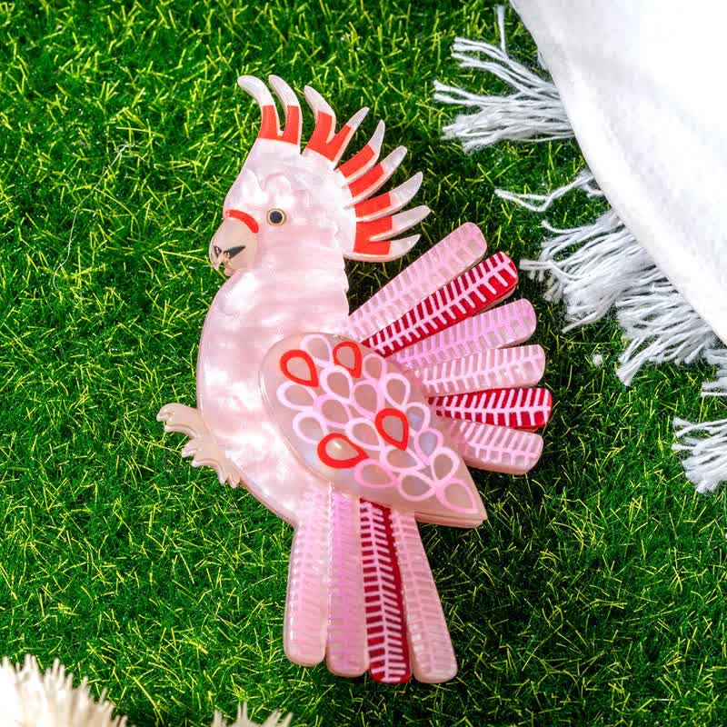 Broche en acrylique faite main en forme d'oiseau perroquet rose - Rose - image 1