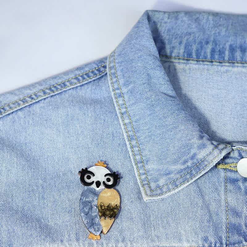 Broche en acrylique faite à la main en forme de hibou bleu mignon - image 2