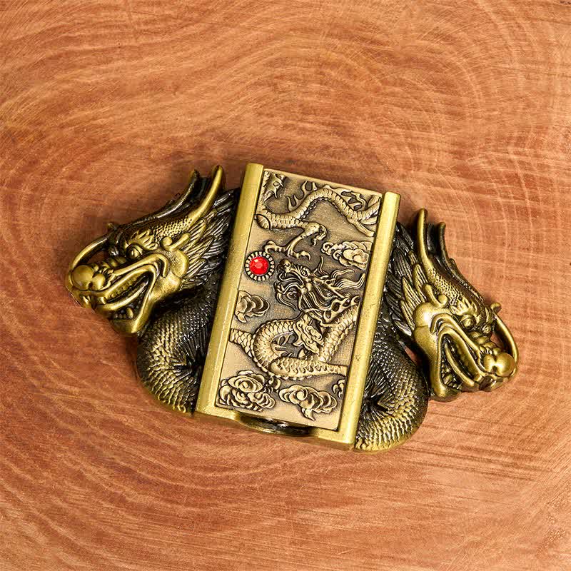 Ceinture en cuir pour homme, motif double dragon en bronze, avec briquet caché - image 2