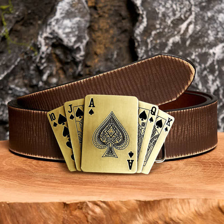 Ceinture en cuir pour homme avec briquet caché, style Royal Flush, en bronze - Poker - Ceinture marron vieillie - 42 - image 7