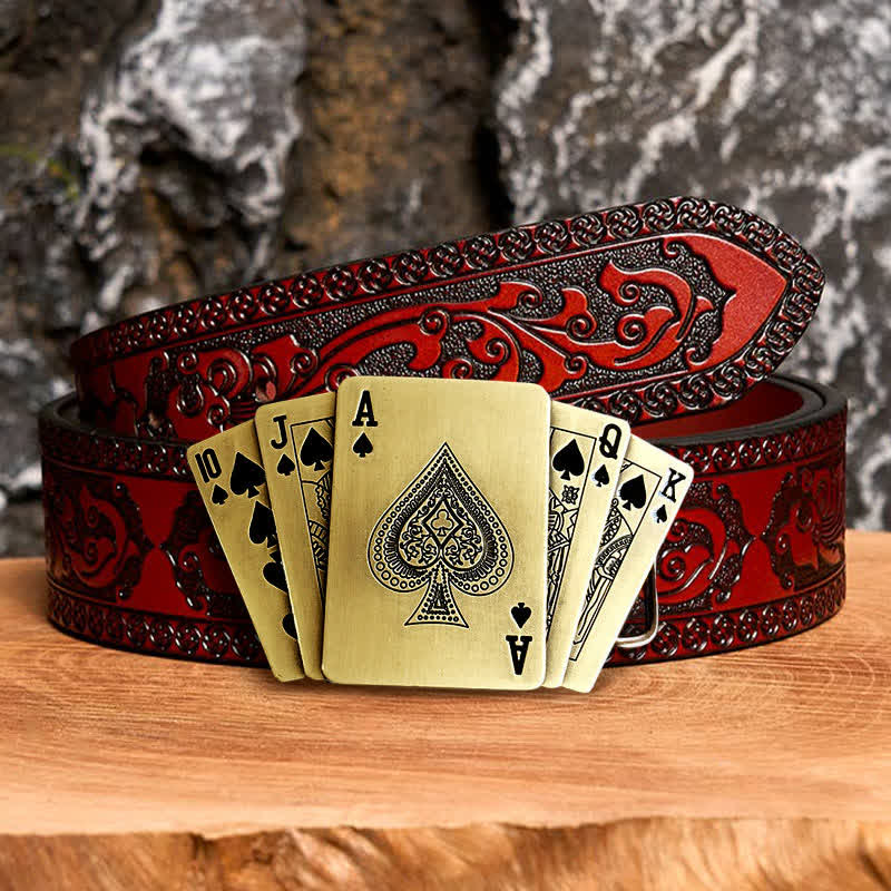 Ceinture en cuir pour homme avec briquet caché, style Royal Flush, en bronze - Poker - Ceinture marron sculptée - 42 - image 8
