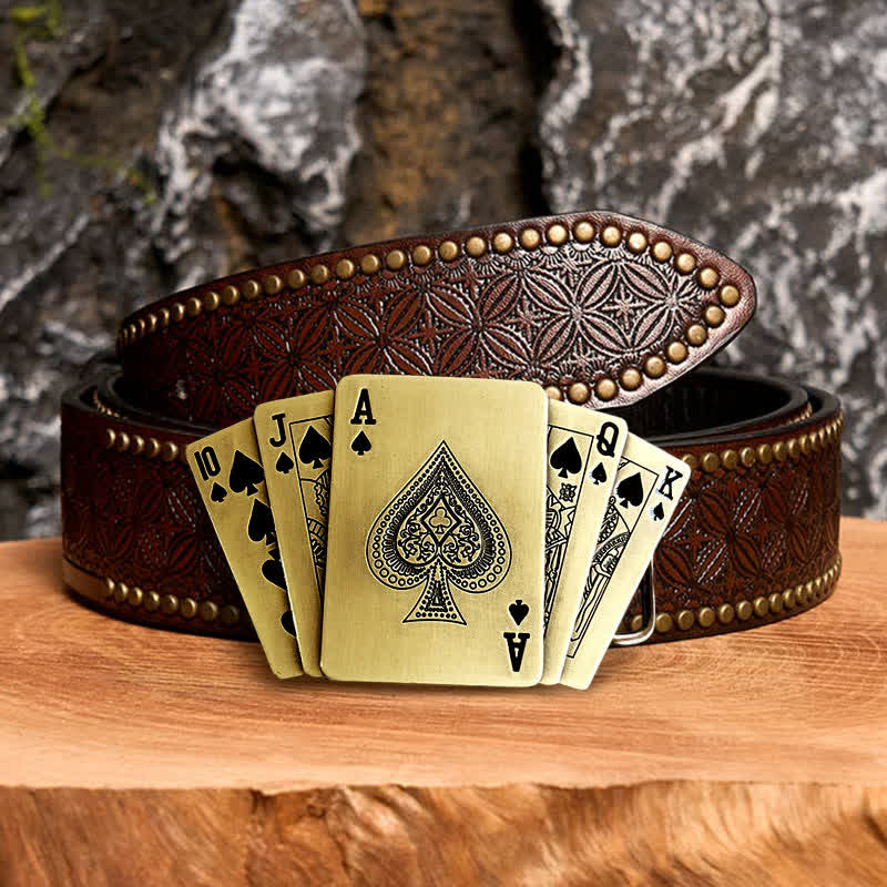 Ceinture en cuir pour homme avec briquet caché, style Royal Flush, en bronze