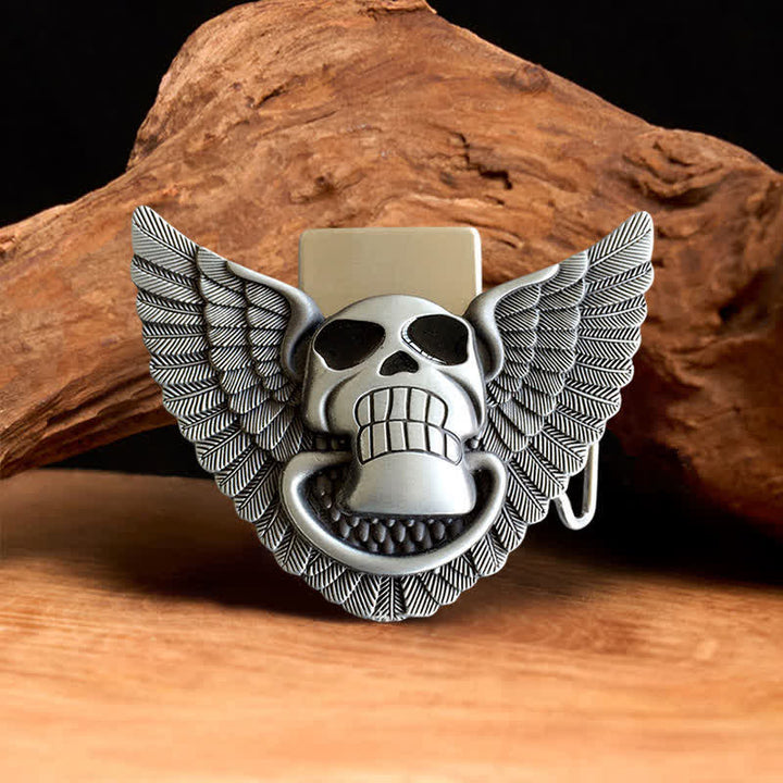 Ceinture en cuir à faire soi- pour même homme avec ailes d'ange et tête de mort et briquet caché