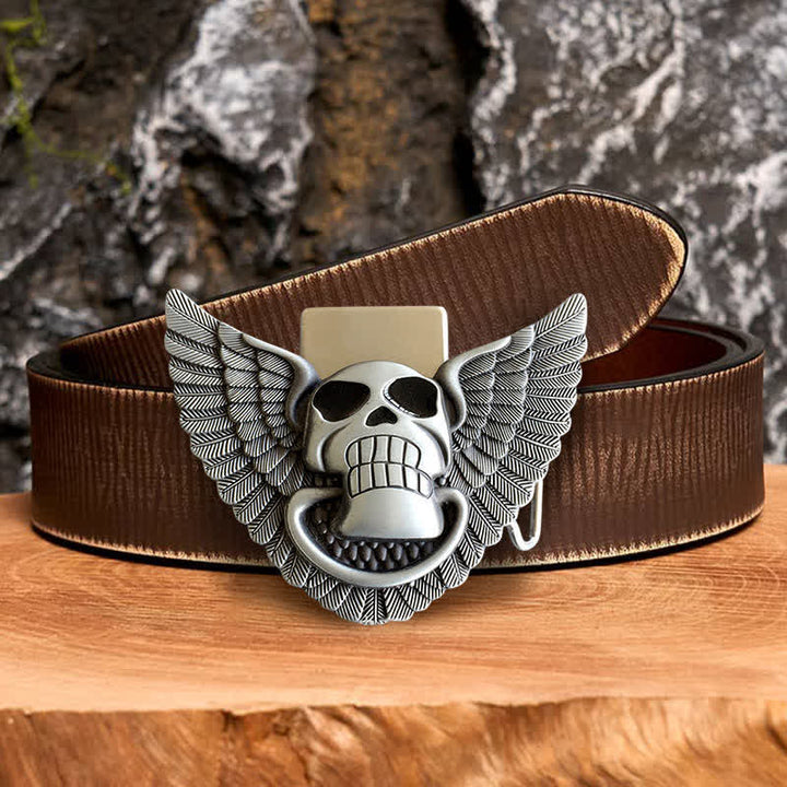 Ceinture en cuir à faire soi- pour même homme avec ailes d'ange et tête de mort et briquet caché