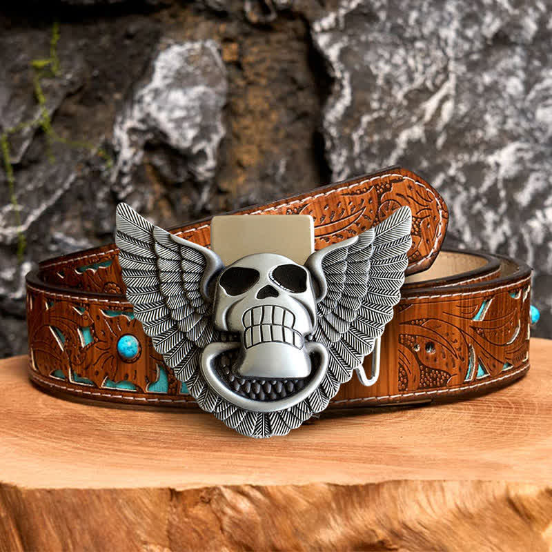 Ceinture en cuir à faire soi- pour même homme avec ailes d'ange et tête de mort et briquet caché