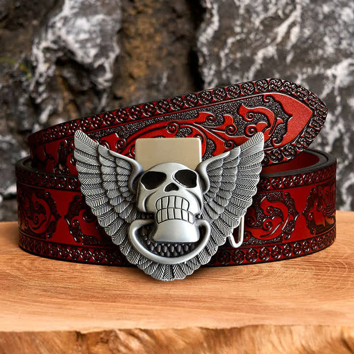 Ceinture en cuir à faire soi- pour même homme avec ailes d'ange et tête de mort et briquet caché