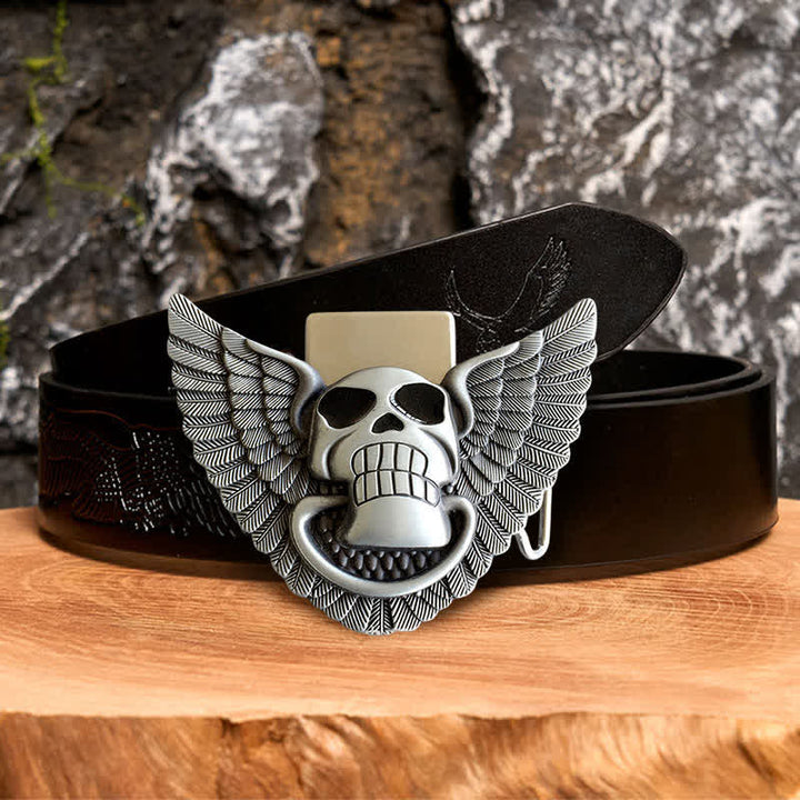 Ceinture en cuir à faire soi- pour même homme avec ailes d'ange et tête de mort et briquet caché