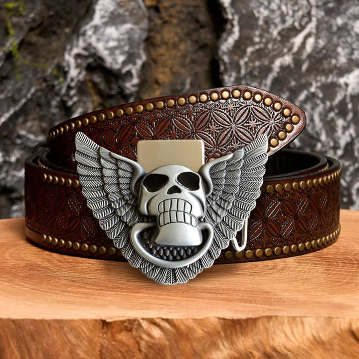 Ceinture en cuir à faire soi- pour même homme avec ailes d'ange et tête de mort et briquet caché