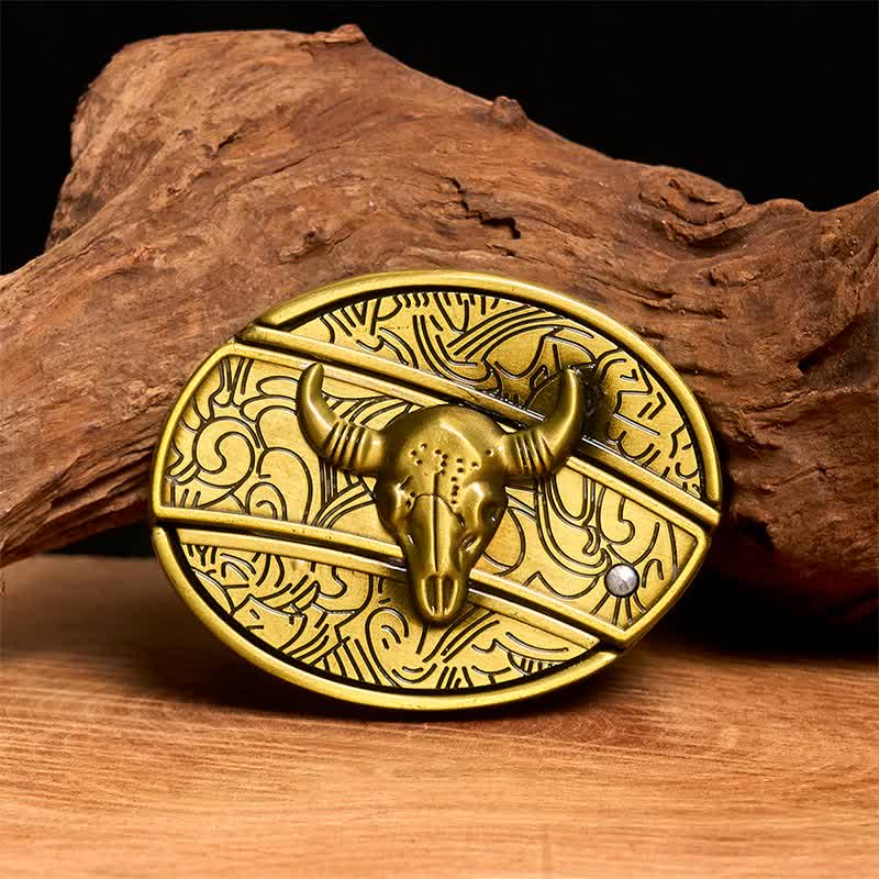 Ceinture en cuir pour homme avec couteau pliant caché en bronze et taureau à longues cornes - Taureau à longues cornes - Sans ceinture - Ceinture non incluse - image 1