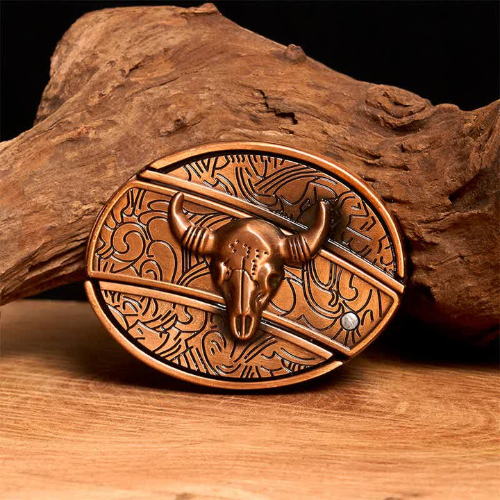 Ceinture en cuir pour homme avec couteau pliant dissimulé en bronze rouge et taureau à longues cornes - Taureau à longues cornes - Sans ceinture - Ceinture non incluse - image 1