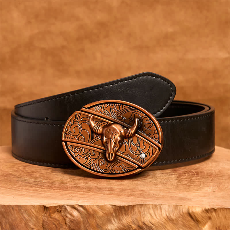 Ceinture en cuir pour homme avec couteau pliant dissimulé en bronze rouge et taureau à longues cornes - Taureau à longues cornes - Ceinture en PU noir - 42 - image 5