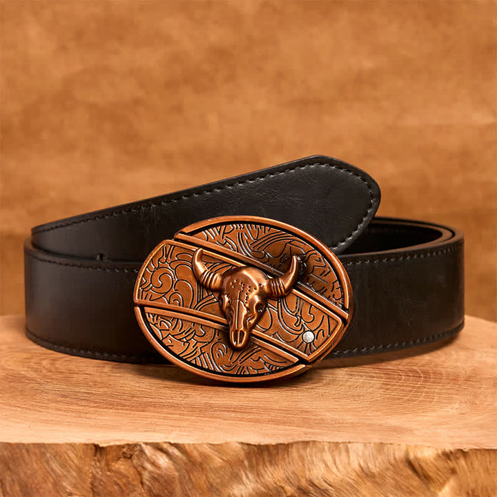 Ceinture en cuir pour homme avec couteau pliant dissimulé en bronze rouge et taureau à longues cornes - Taureau à longues cornes - Ceinture en PU noir - 42 - image 5