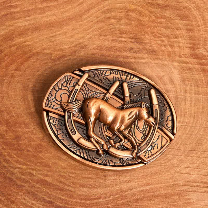 Ceinture en cuir pour homme avec couteau pliant caché en bronze rouge, motif cheval galopant - image 3