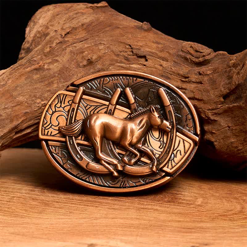 Ceinture en cuir pour homme avec couteau pliant caché en bronze rouge, motif cheval galopant - Cheval au galop - Sans ceinture - Ceinture non incluse - image 1