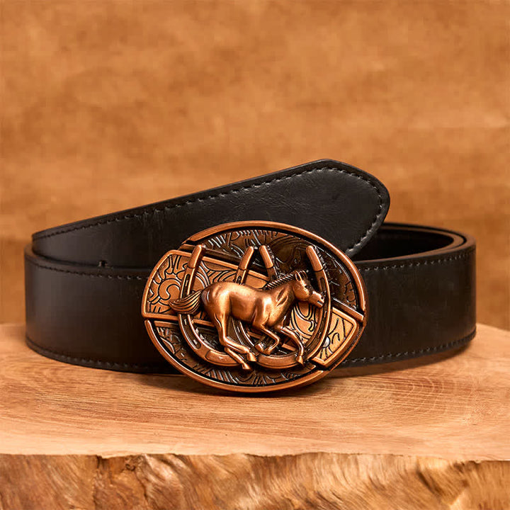 Ceinture en cuir pour homme avec couteau pliant caché en bronze rouge, motif cheval galopant - Cheval au galop - Ceinture en PU noir - 42 - image 5