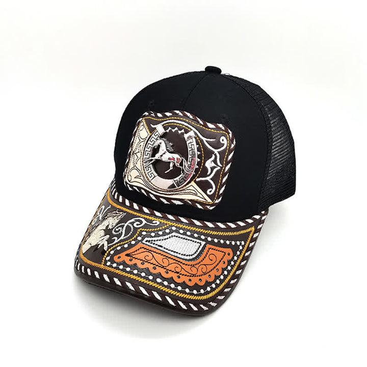 Casquette de camion mexicaine noire à motif 3D en métal, style ethnique occidental (prévente) - Fer à cheval - Réglable (environ 22"-23 5/8") - image 6