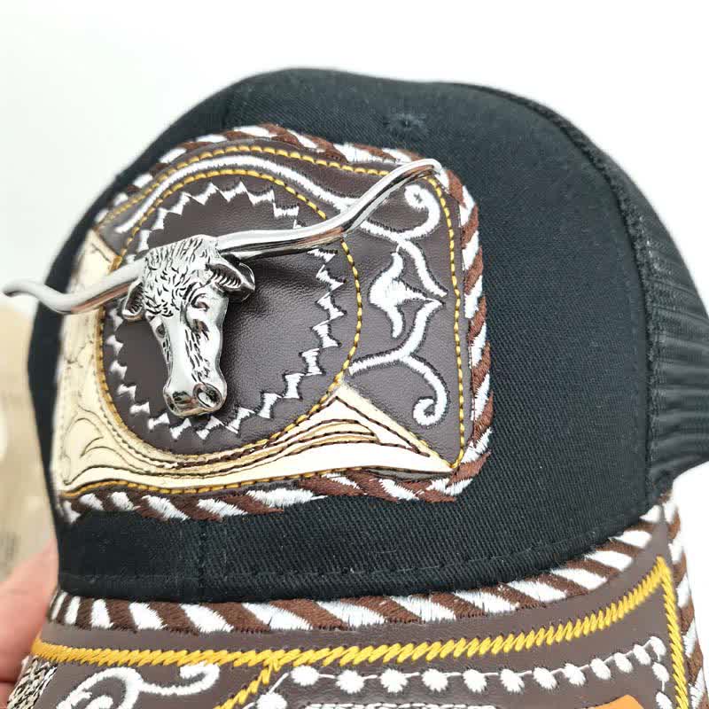 Casquette de camion mexicaine noire à motif 3D en métal, style ethnique occidental (prévente) - image 4