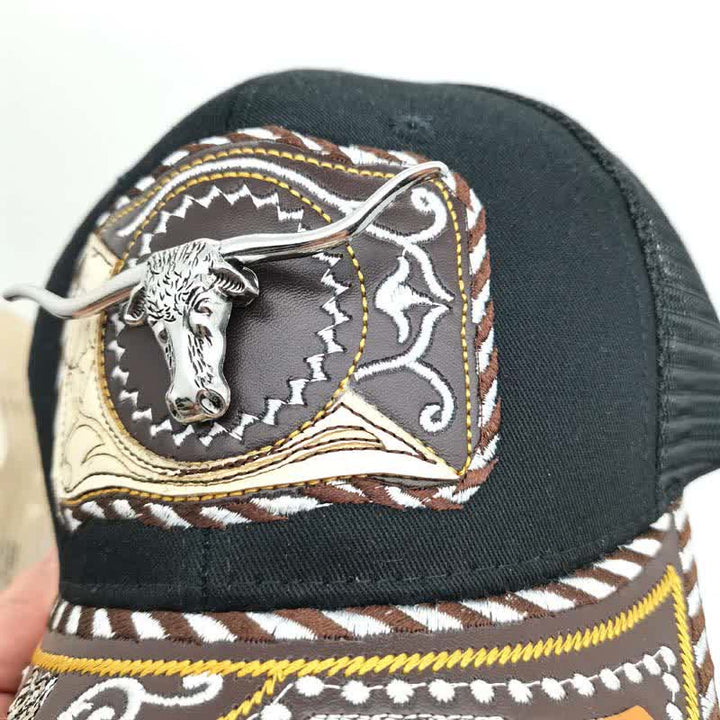 Casquette de camion mexicaine noire à motif 3D en métal, style ethnique occidental (prévente) - image 4