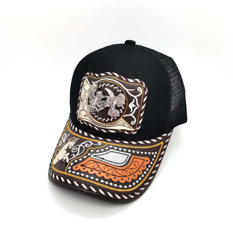 Casquette de camion mexicaine noire à motif 3D en métal, style ethnique occidental (prévente) - Oiseaux - Réglable (environ 22"-23 5/8") - image 14