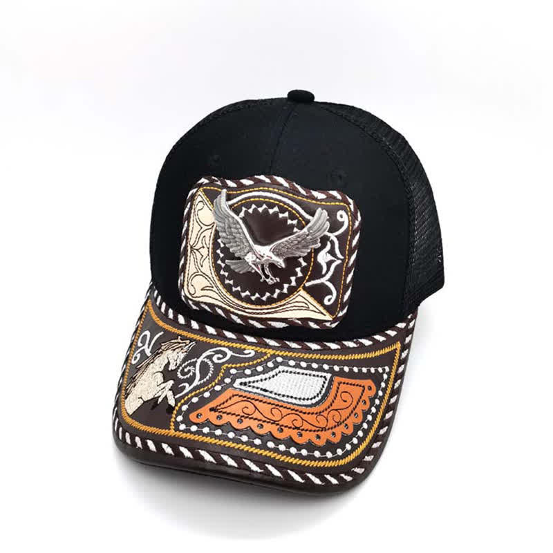 Casquette de camion mexicaine noire à motif 3D en métal, style ethnique occidental (prévente) - Aigle - Réglable (environ 22"-23 5/8") - image 12