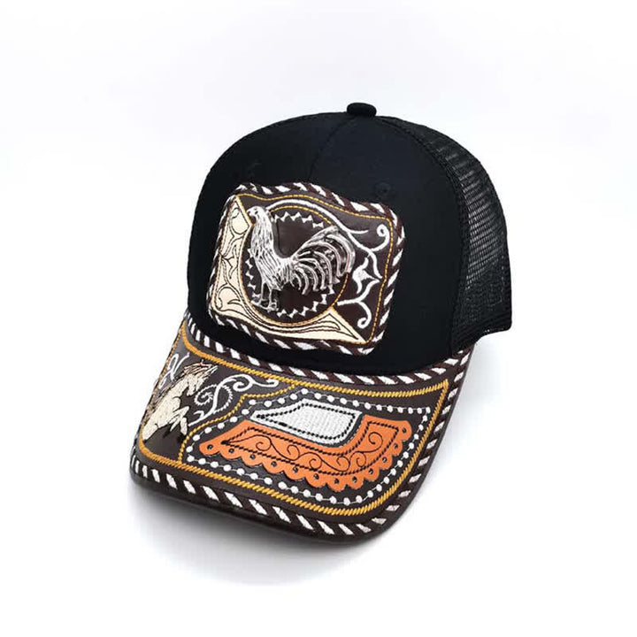 Casquette de camion mexicaine noire à motif 3D en métal, style ethnique occidental (prévente) - Coq - Réglable (environ 22"-23 5/8") - image 10