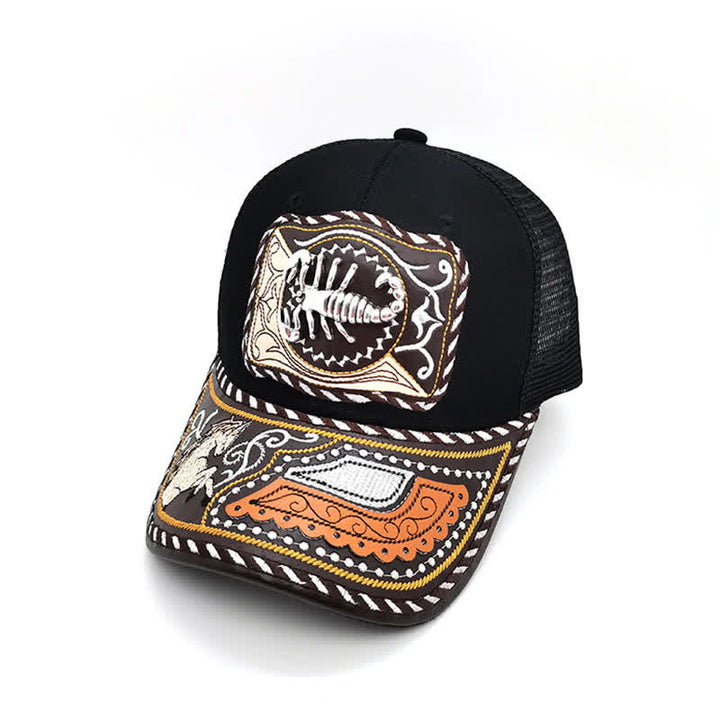 Casquette de camion mexicaine noire à motif 3D en métal, style ethnique occidental (prévente) - Scorpion - Réglable (environ 22"-23 5/8") - image 16