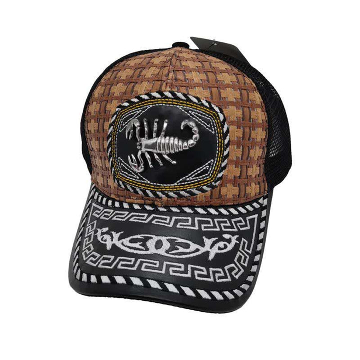 Casquette de camion en maille à motif ethnique mexicain en métal 3D marron (prévente) - Scorpion - M (22"-22 7/8") - image 6