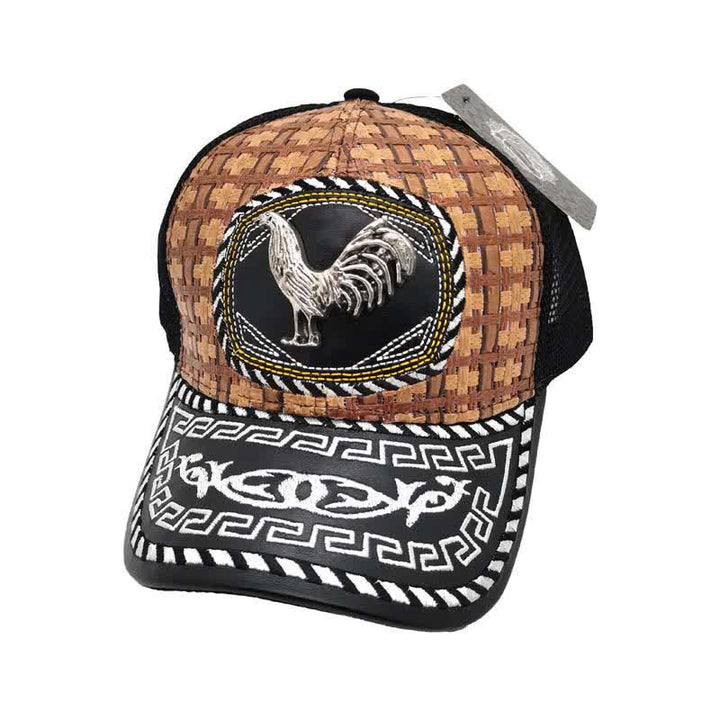 Casquette de camion en maille à motif ethnique mexicain en métal 3D marron (prévente) - Coq - M (22"-22 7/8") - image 4