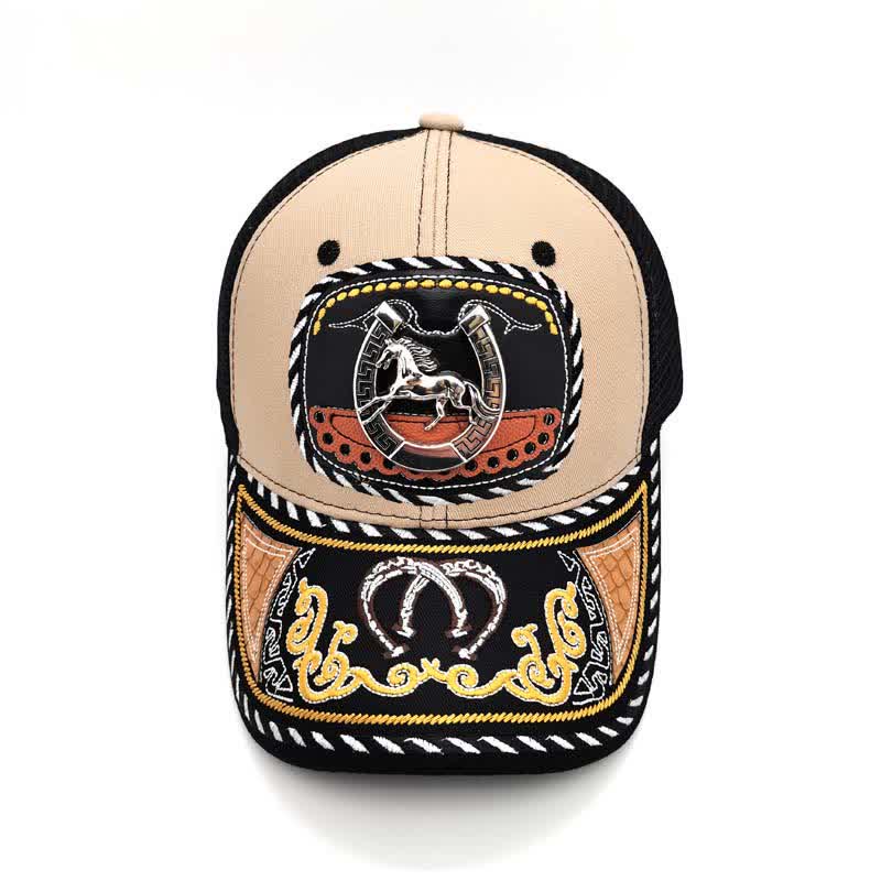 Casquette de camion en maille ethnique mexicaine beige avec broderie 3D en métal (prévente) - image 3