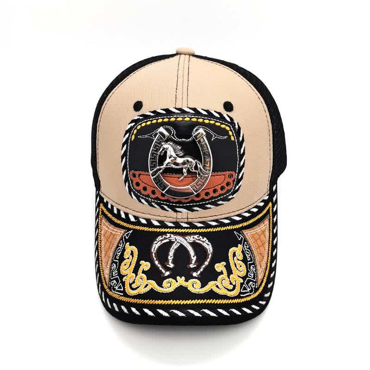 Casquette de camion en maille ethnique mexicaine beige avec broderie 3D en métal (prévente) - image 3